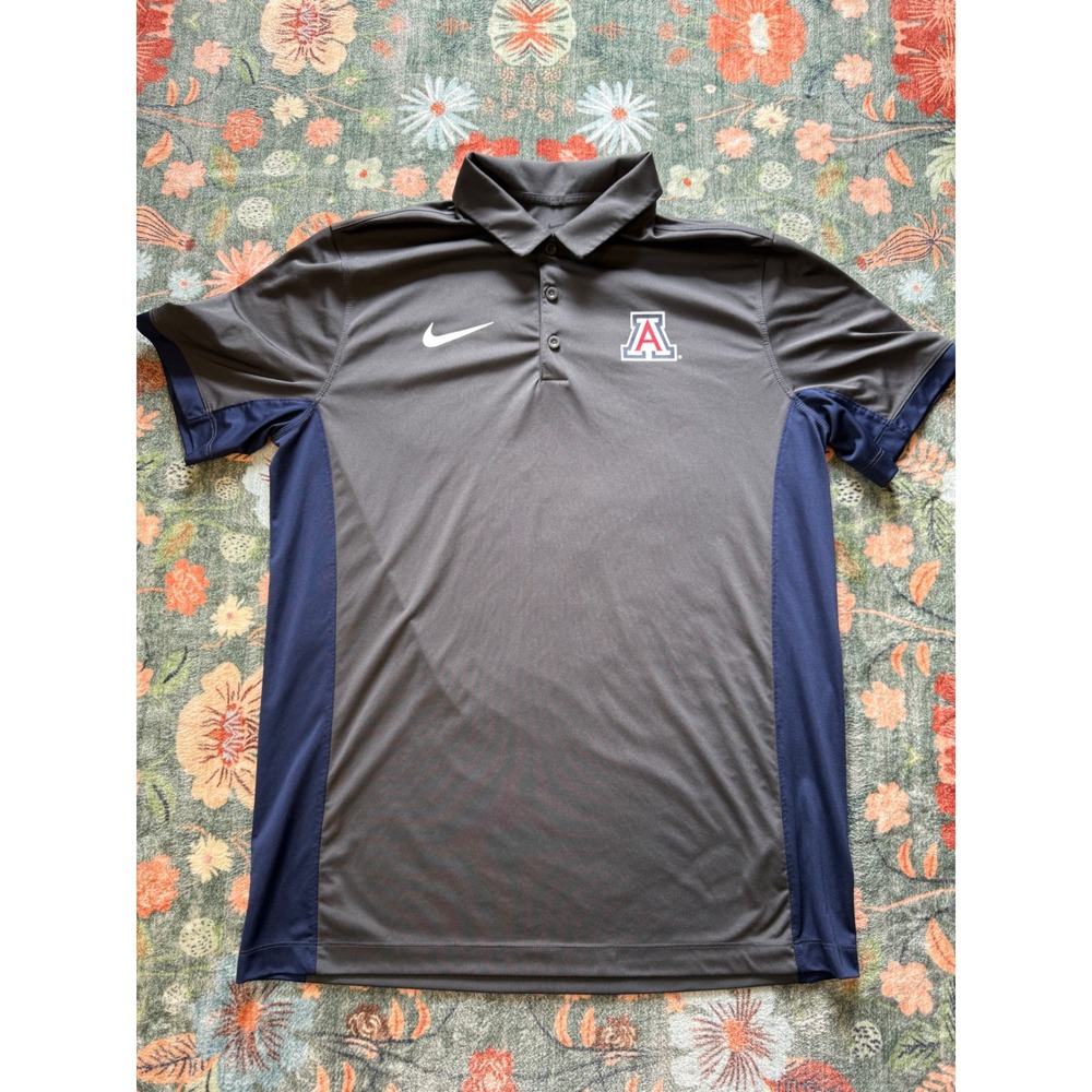Nike Arizona Wildcats Dri-FIT‎ Polo Shirt Mens Large Grey Navy Blue NCAA
